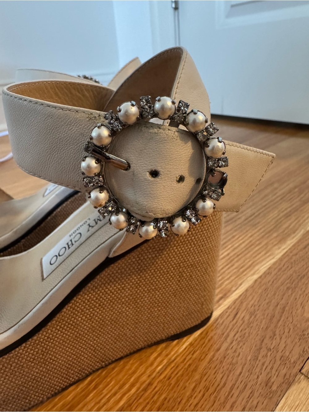 Jimmy Choo Tan & White Platform Wedges - Picture 9 of 14